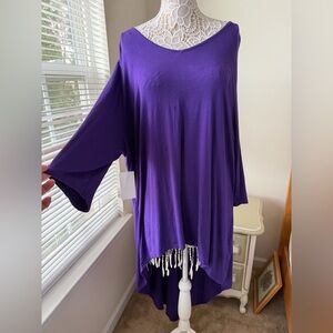 NWT Roaman’s Purple High Low V Neck Tunic Top Plus Size 26/28 Spring Summer